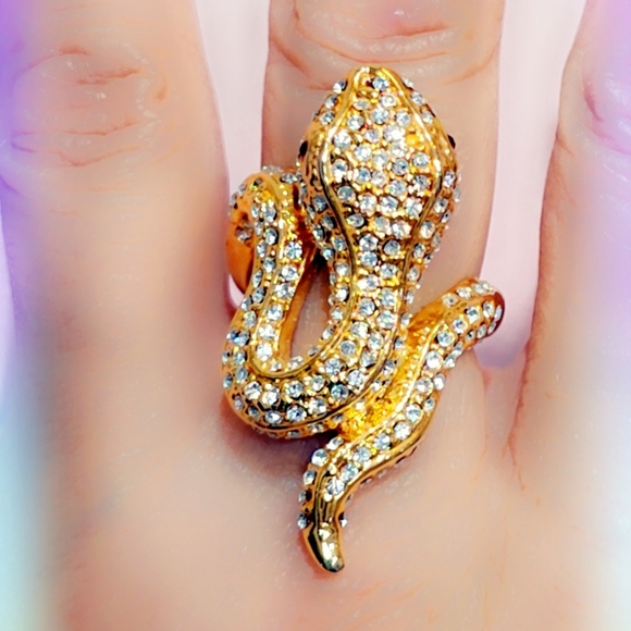 Goldtone Snake Ring With Jewels - Picture 4 of 4